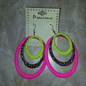 Hot pink and green earings