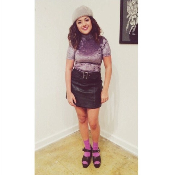 High waisted 90's belted leather mini skirt small