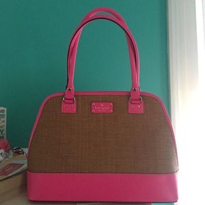 Kate spade hot pink and straw tote