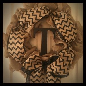 Burlap chevron initial bow wreath!!