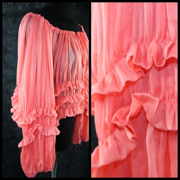 D1 Coral Sheer Ruffle Off Shoulder Top LAST ONE‼️ - Picture 3 of 4