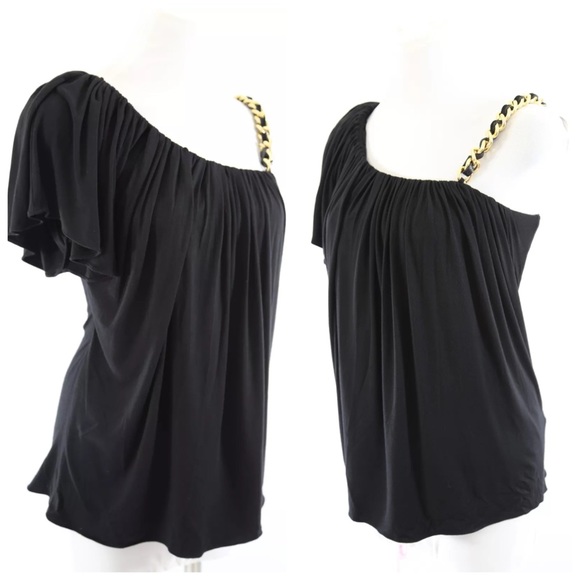 Sky Black Chain One Shoulder Stretch Top - Picture 2 of 4
