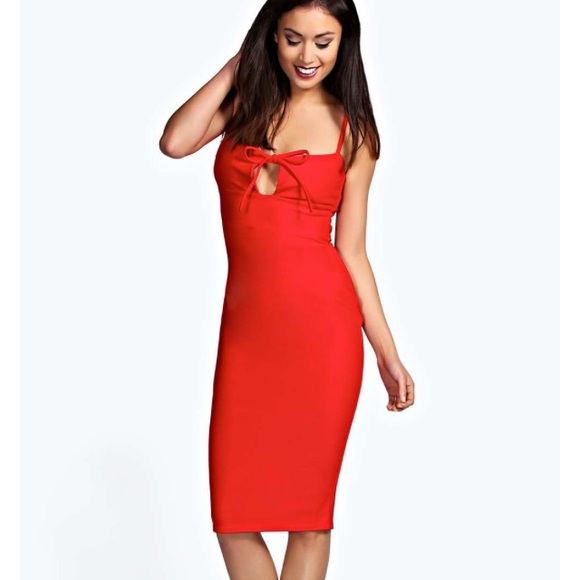 Keyhole Detail Red Midi Dress