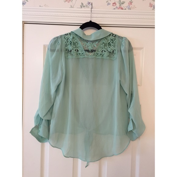 Mint Green Blouse with Lace - Picture 3 of 4