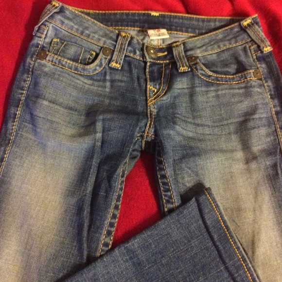 True Religion medium wash straight leg denim