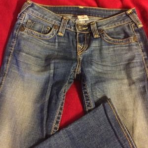 True Religion medium wash straight leg denim