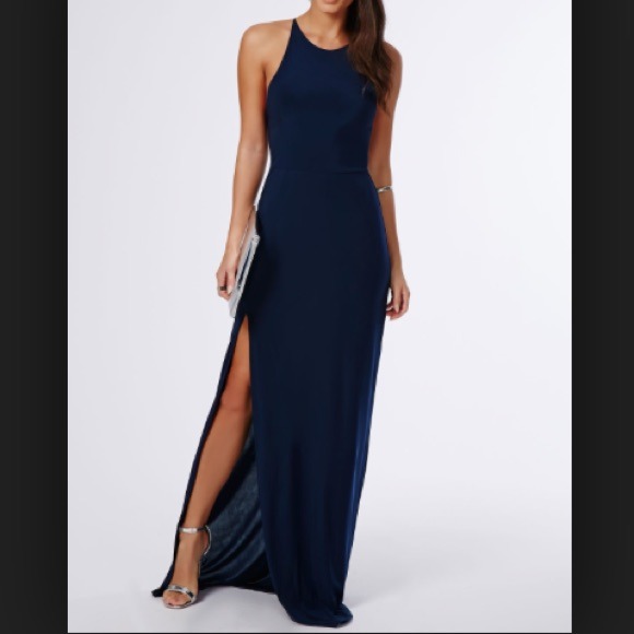 Navy high neck maxi dress