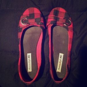 American Eagle Red and Black Plaid Flats