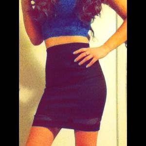 High waisted black/sheer pencil skirt