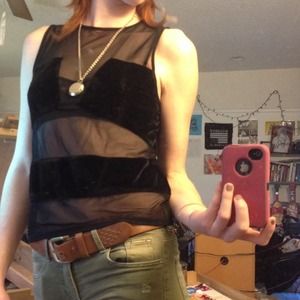 Mesh top with velvet detail