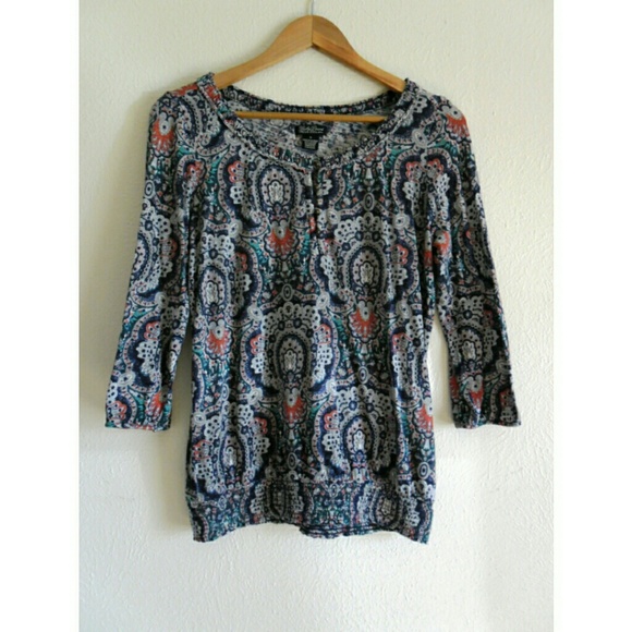*Sold* Lucky Brand Blue Paisley Peasant Top