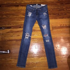 Distressed rag and bone jean with plaid detail