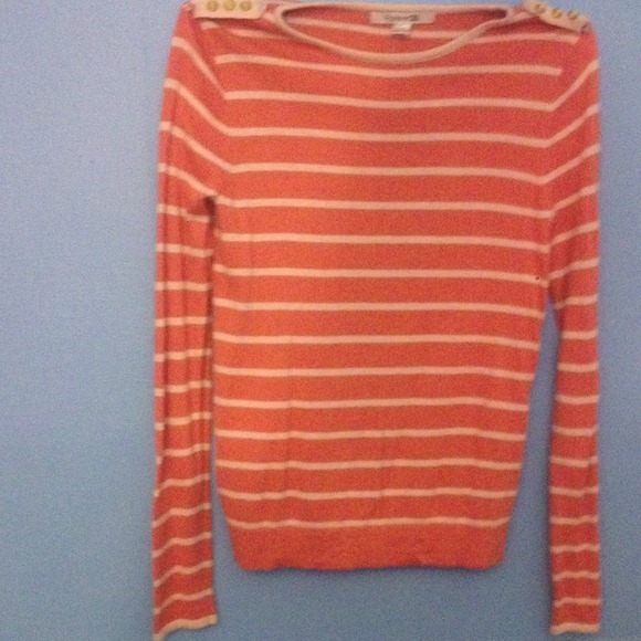 Pink & cream striped F21 sweater with gold buttons