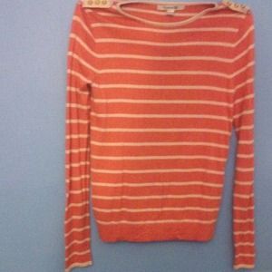 Pink & cream striped F21 sweater with gold buttons