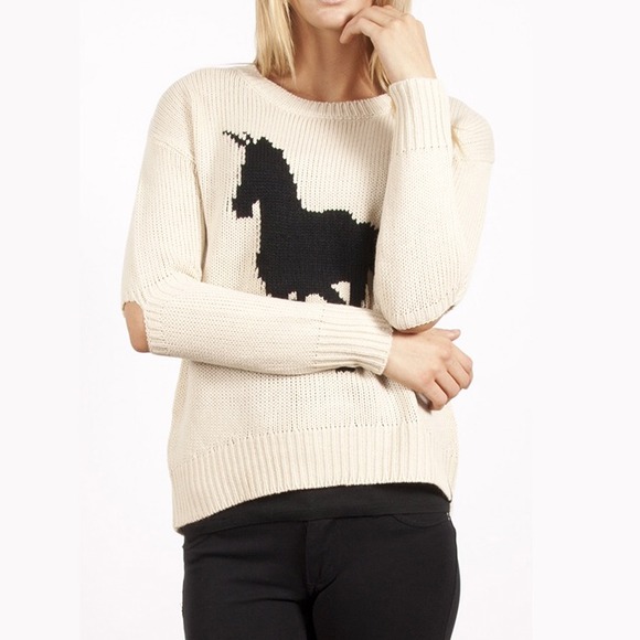 Lira Unicorn Elbowless Ivory Knit Sweater S - Picture 2 of 3