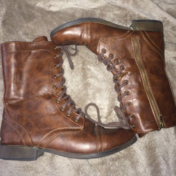 Brown combat boots