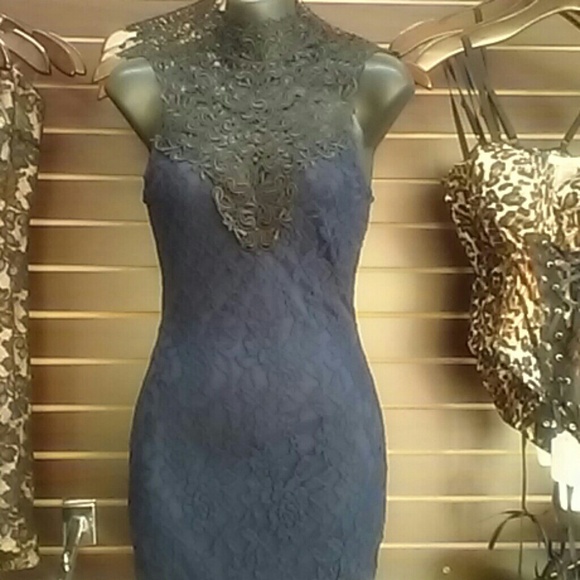 Navy Blue Lace w/Black Crochet Yolk