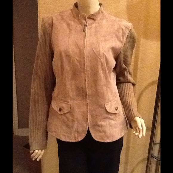 Beige Suede and Knit zipper front Jacket XL