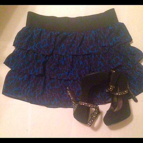 Blue Leopard Tiered Skirt