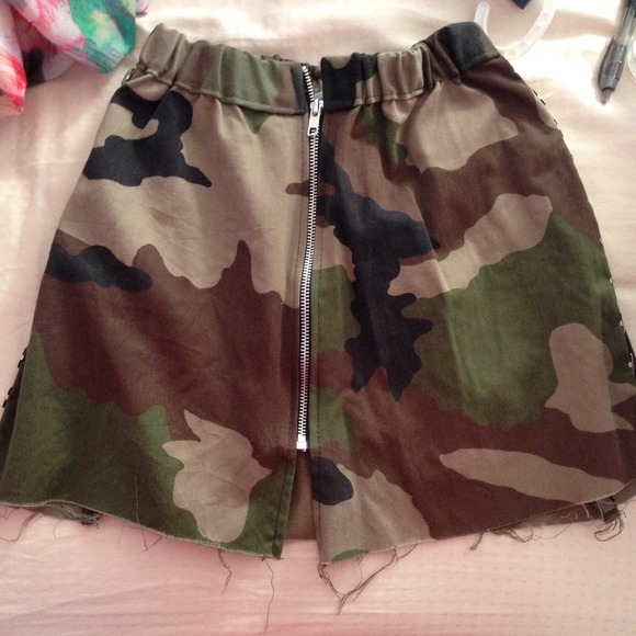 Studded High Waisted Camo Skirt
