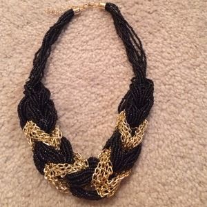 Black and Gold beaded statement necklace set