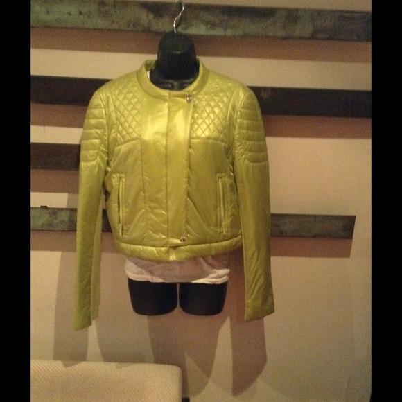 BCBG Lime Green Nylon Moto Jacket