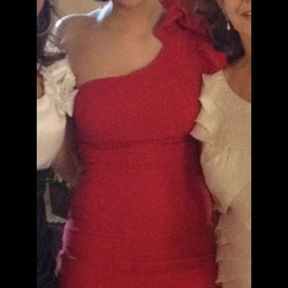 Red one shoulder dress