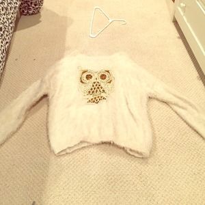 white sweater with an owl on it