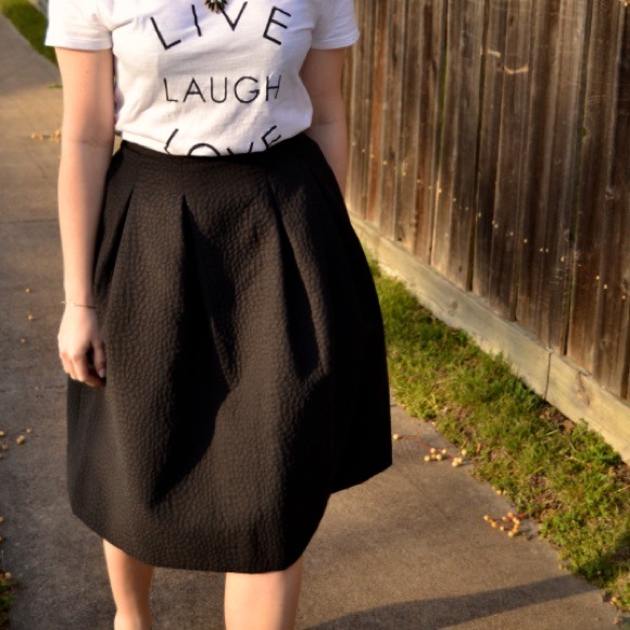 H&M Textured Navy Midi Skirt