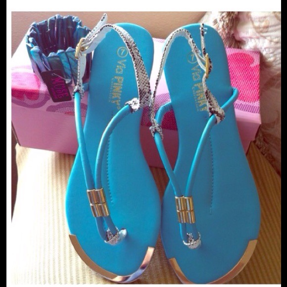 Fun Pop of Blue Sandals with Gold and snakes skin