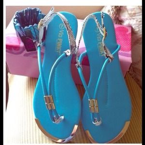 Fun Pop of Blue Sandals with Gold and snakes skin