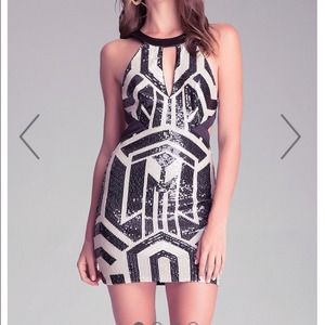 Geo sequin cutout dress