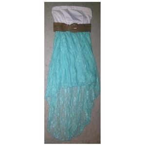 blue lace high low dress