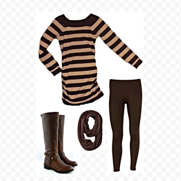 Brown Stripe Fitted Sweater Dress - Picture 3 of 4