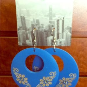 Blue Colored Wood Earrings