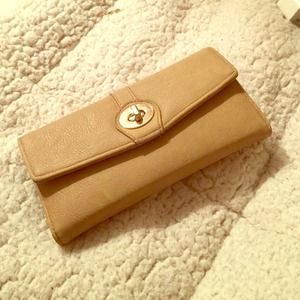 Women Tan Leather Checkbook Organizer Wallet
