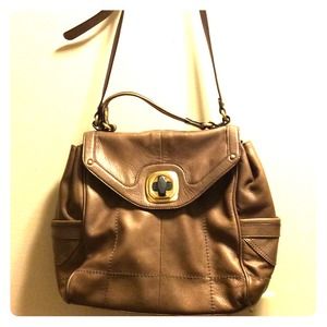 FINAL$ B Makowsky LEATHER Satchel Purse EUC taupe