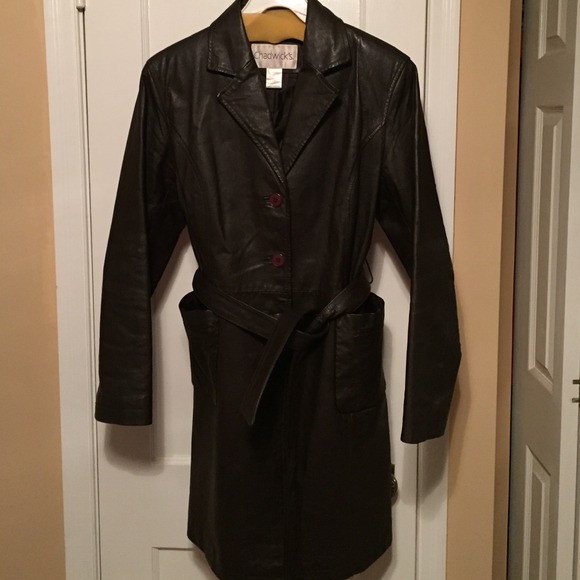 Chocolate Brown Leather Trench Coat w/ Gloves