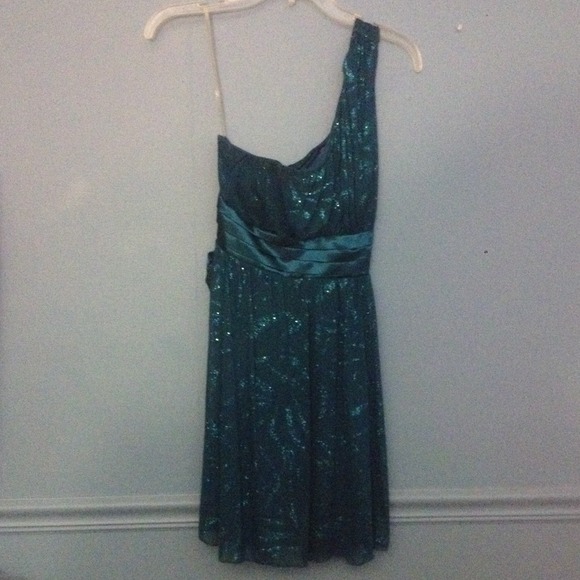 one strap blue glitterly dress