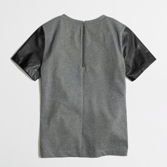 Super Chic J Crew Leather Sleeve Tee - Picture 2 of 2