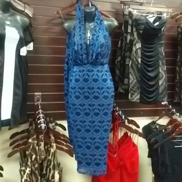 Black and Blue Lace Plunge Dress w Lingerie Tape