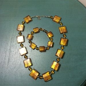 Golden glass bread necklace and bracelet