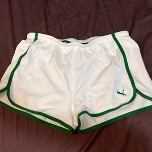Puma white & green gym shorts