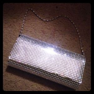 Silver rhinestone evening bag