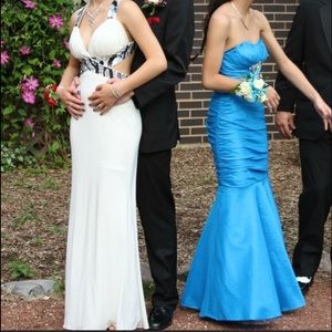 White and Zebra Beaded Prom Dress