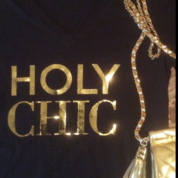 Holy Chic gold foil v neck