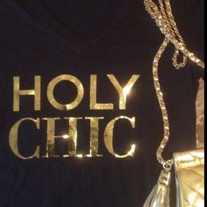 Holy Chic gold foil v neck