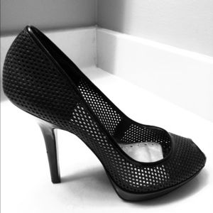 BCBGirls black mesh peep toe heels