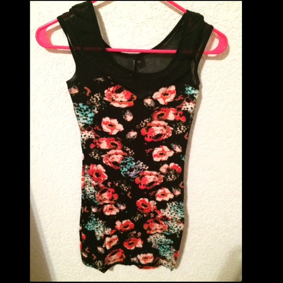 H&M top mesh floral bodycon dress