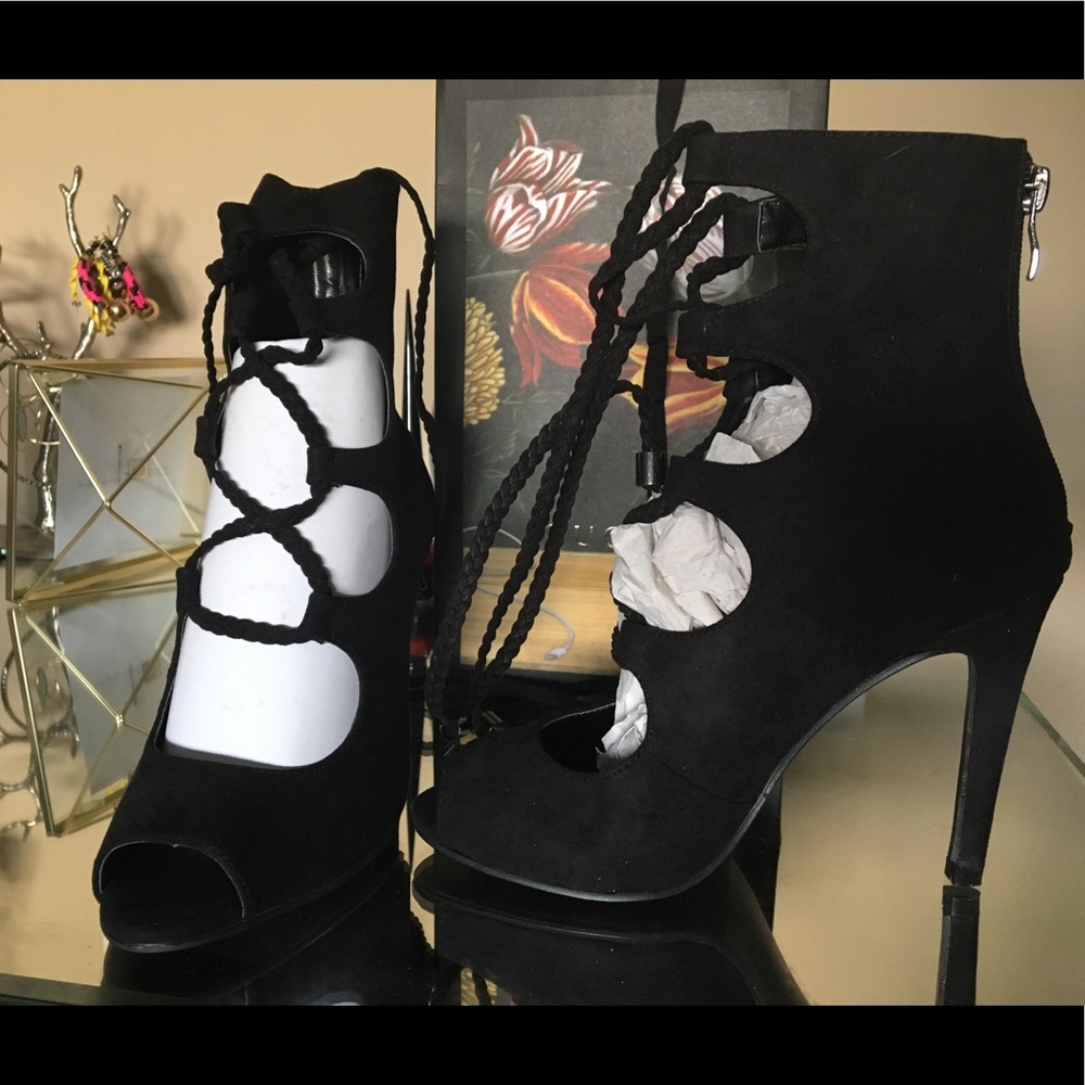 Size 7 Lace-up suede booties  - NEW